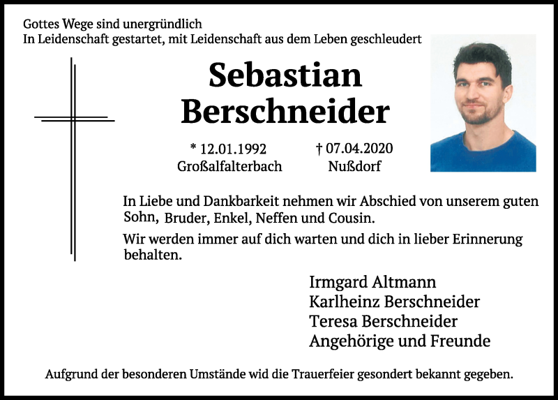  Traueranzeige für Sebastian Berschneider vom 11.04.2020 aus Neumarkter Tagblatt