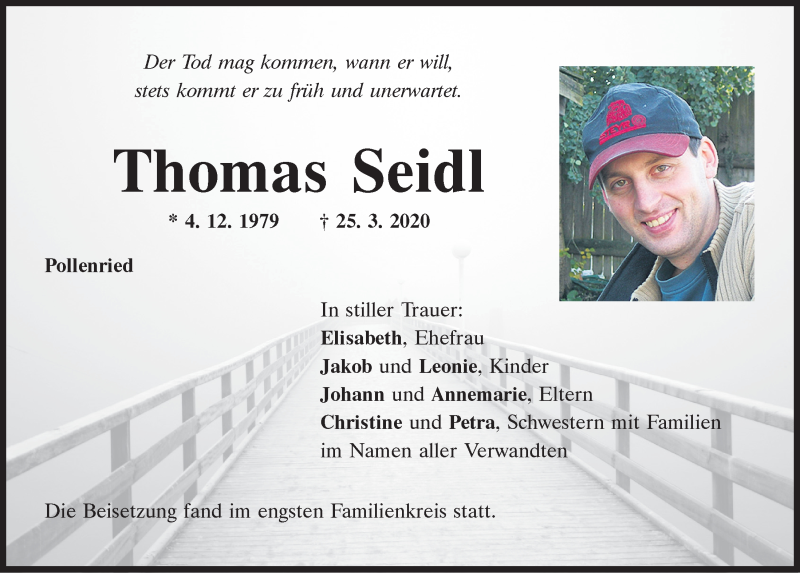  Traueranzeige für Thomas Seidl vom 04.04.2020 aus Mittelbayerische Zeitung Regensburg