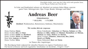 Traueranzeige von Andreas Beer von Mittelbayerische Zeitung Schwandorf
