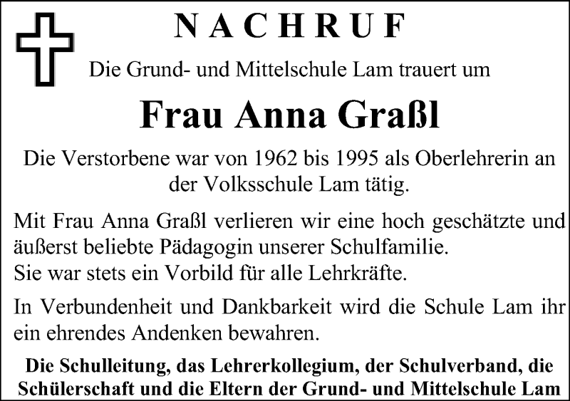  Traueranzeige für Anna Graßl vom 19.05.2020 aus Bayerwald Echo