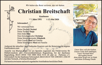 Traueranzeige von Christian Breitschaft von Bayerwald Echo