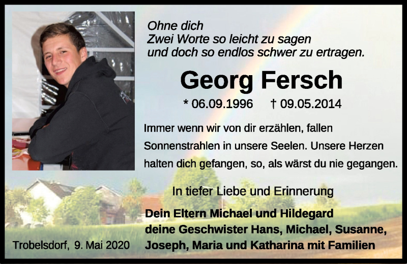  Traueranzeige für Georg Fersch vom 09.05.2020 aus Bayerwald Echo