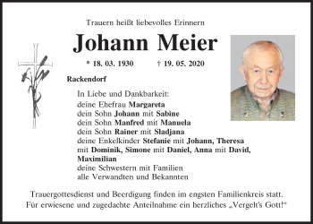 Traueranzeige von Johann Meier von Neumarkter Tagblatt