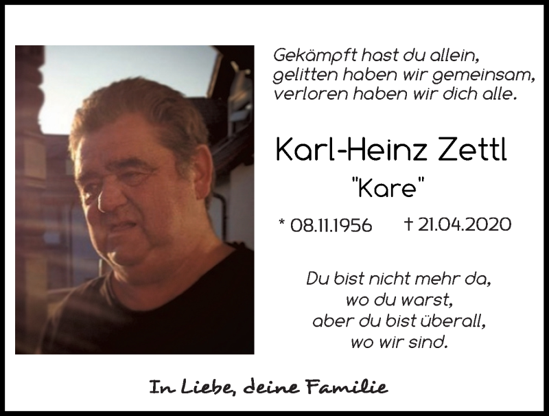  Traueranzeige für Karl-Heinz Zettl vom 02.05.2020 aus Mittelbayerische Zeitung Regensburg