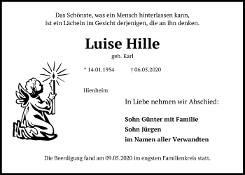 Traueranzeige von Luise Hille von Mittelbayerische Zeitung Kelheim