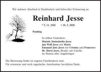 Traueranzeige von Reinhard Jesse von Mittelbayerische Zeitung Regensburg