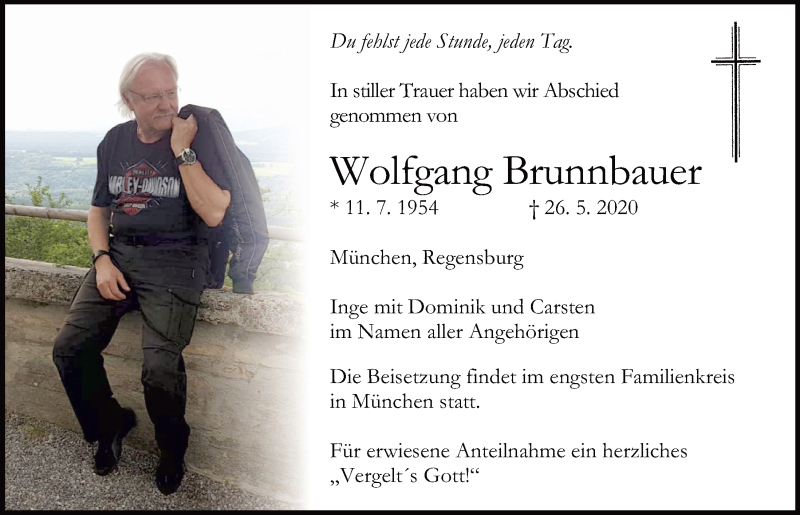  Traueranzeige für Wolfgang Brunnbauer vom 30.05.2020 aus Mittelbayerische Zeitung Regensburg