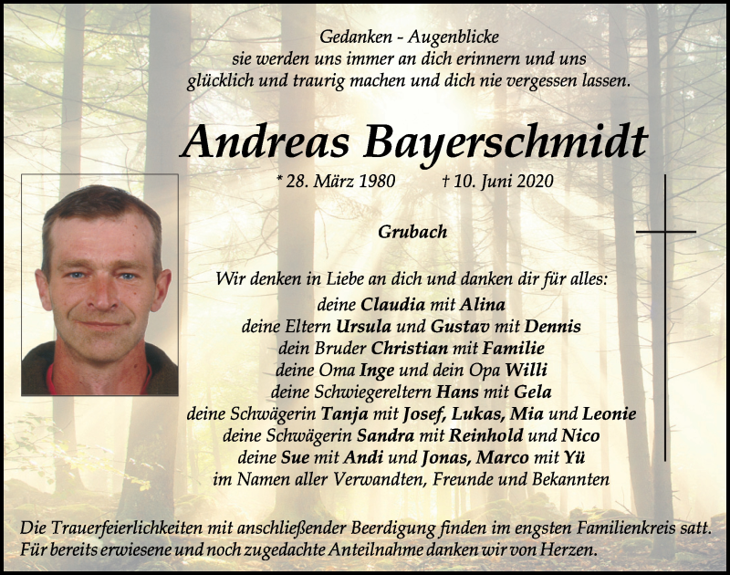  Traueranzeige für Andreas Bayerschmidt vom 16.06.2020 aus Neumarkter Tagblatt