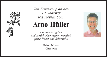 Traueranzeige von Arno Hüller von Mittelbayerische Zeitung Regensburg