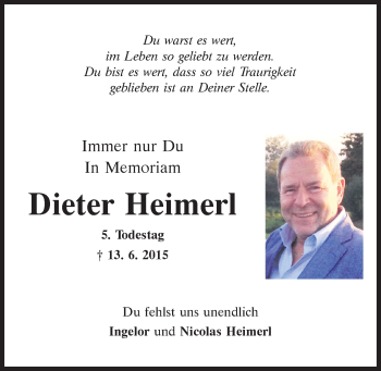 Traueranzeige von Dieter Heimerl von Mittelbayerische Zeitung Regensburg