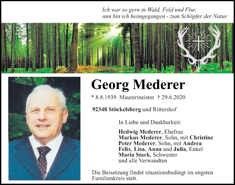  Traueranzeige für Georg Mederer vom 30.06.2020 aus Neumarkter Tagblatt