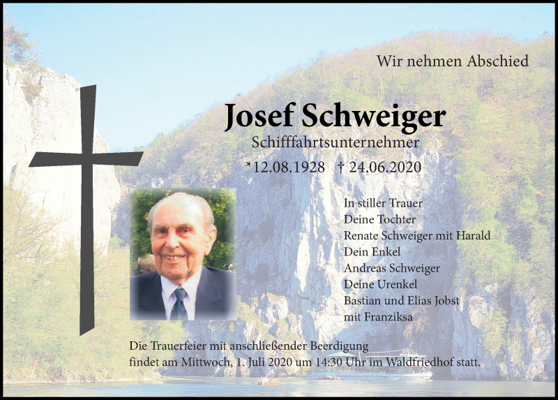 Traueranzeige für Josef Schweiger vom 27.06.2020 aus Mittelbayerische Zeitung Kelheim