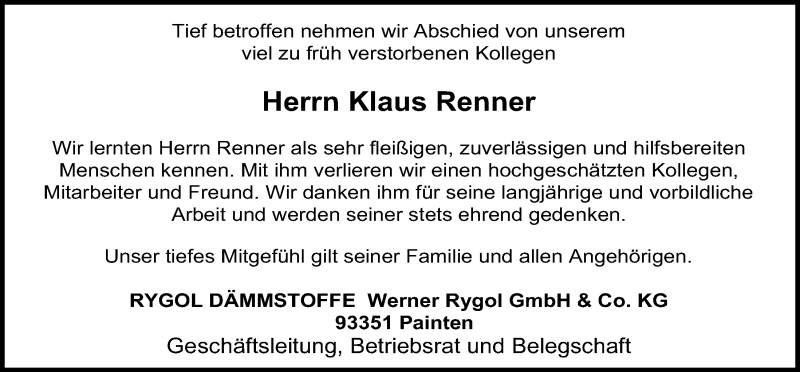  Traueranzeige für Klaus Renner vom 25.06.2020 aus Mittelbayerische Zeitung Kelheim