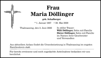 Traueranzeige von Maria Döllinger von Mittelbayerische Zeitung Regensburg