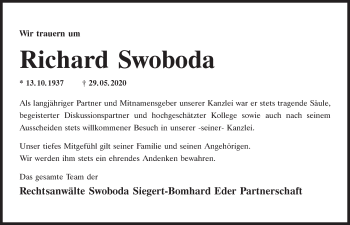 Traueranzeige von Richard Swoboda von Mittelbayerische Zeitung Regensburg