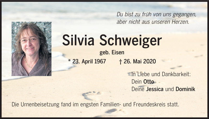  Traueranzeige für Silvia Schweiger vom 06.06.2020 aus Mittelbayerische Zeitung Schwandorf