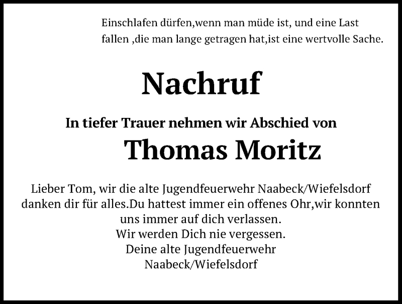 Traueranzeigen von Thomas Moritz | Mittelbayerische Trauer