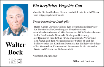 Traueranzeige von Walter Bock von Neumarkter Tagblatt