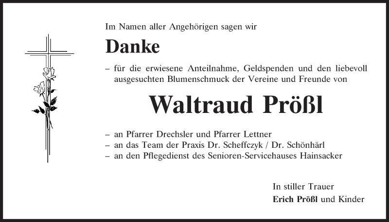  Traueranzeige für Waltraud Prößl vom 10.06.2020 aus Mittelbayerische Zeitung Regensburg