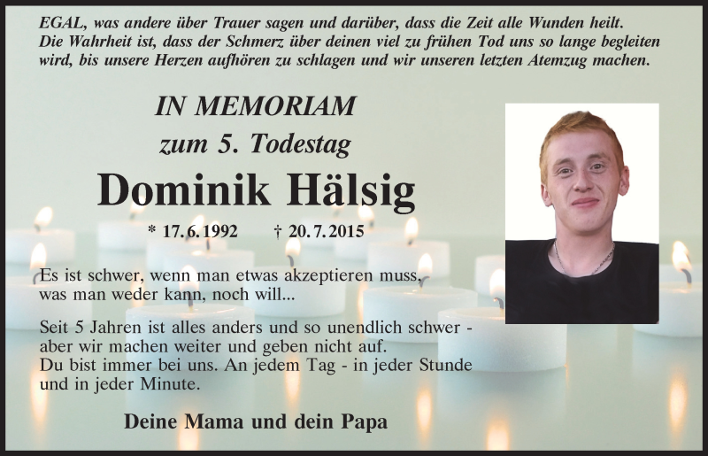  Traueranzeige für Dominik Hälsig vom 20.07.2020 aus Mittelbayerische Zeitung Regensburg
