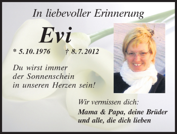 Traueranzeige von Evi  von Mittelbayerische Zeitung Schwandorf