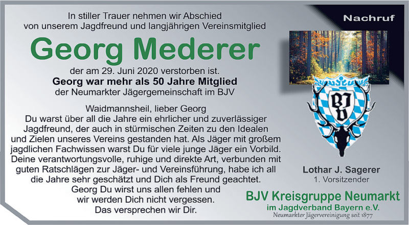  Traueranzeige für Georg Mederer vom 02.07.2020 aus Neumarkter Tagblatt