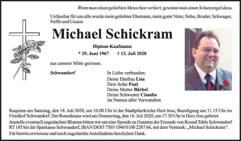  Traueranzeige für Michael Schickram vom 15.07.2020 aus Mittelbayerische Zeitung Schwandorf