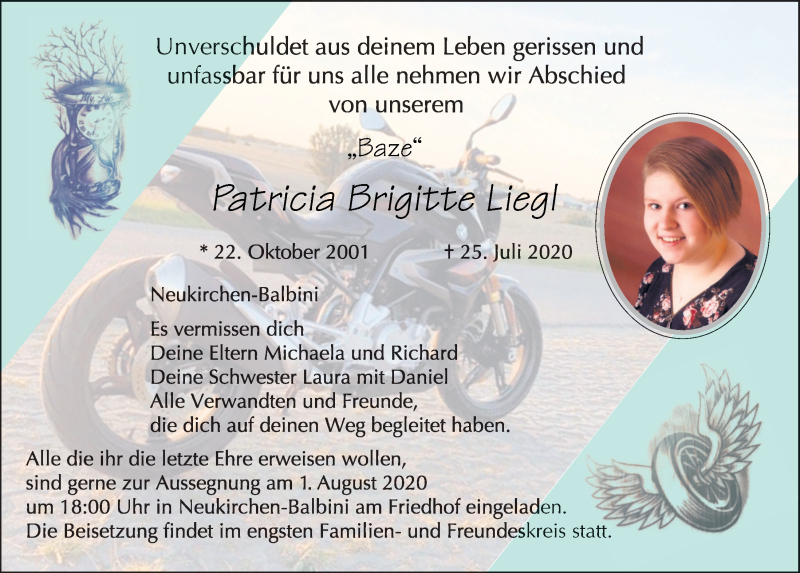  Traueranzeige für Patricia Brigitte Liegl vom 31.07.2020 aus Bayerwald Echo