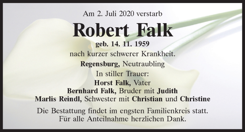  Traueranzeige für Robert Falk vom 11.07.2020 aus Mittelbayerische Zeitung Regensburg