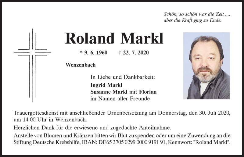  Traueranzeige für Roland Markl vom 25.07.2020 aus Mittelbayerische Zeitung Regensburg