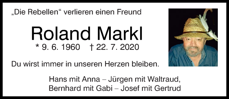  Traueranzeige für Roland Markl vom 23.07.2020 aus Mittelbayerische Zeitung Regensburg