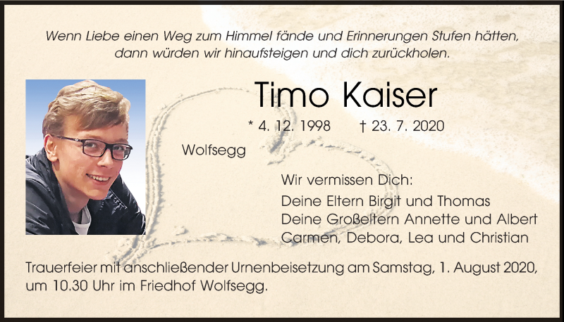  Traueranzeige für Timo Kaiser vom 29.07.2020 aus Mittelbayerische Zeitung Regensburg