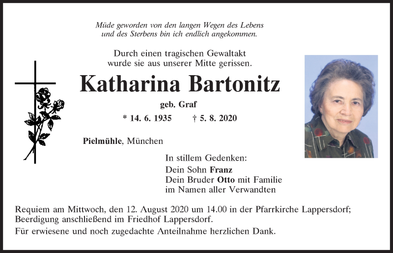  Traueranzeige für Katharina Bartonitz vom 10.08.2020 aus Mittelbayerische Zeitung Regensburg