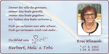 Traueranzeige von Rosi Wlassük von Neumarkter Tagblatt