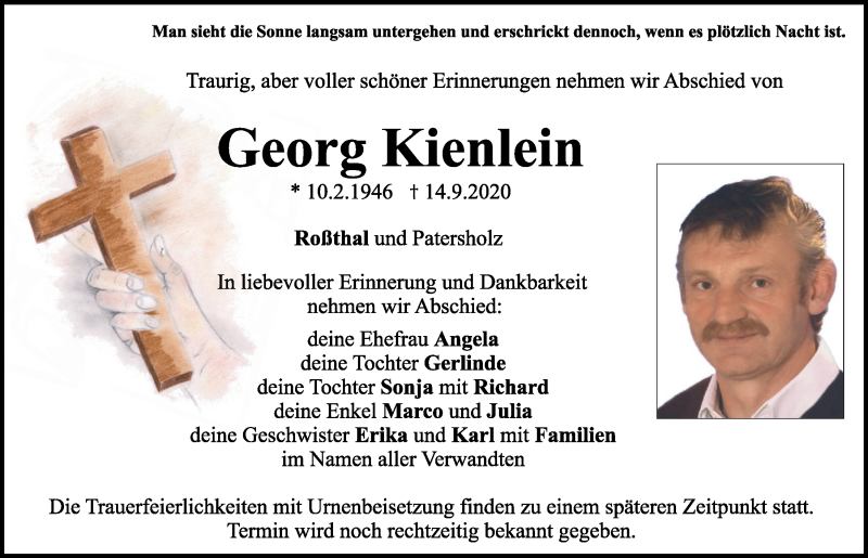  Traueranzeige für Georg Kienlein vom 17.09.2020 aus Neumarkter Tagblatt