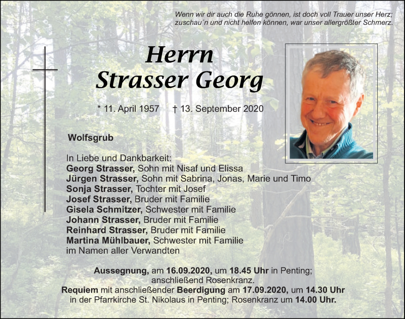  Traueranzeige für Georg Strasser vom 15.09.2020 aus Mittelbayerische Zeitung Schwandorf
