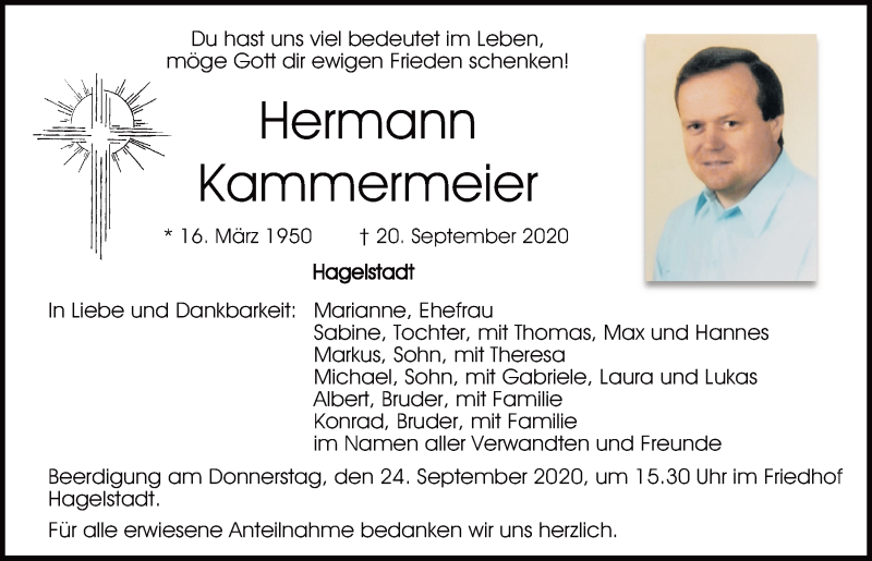  Traueranzeige für Hermann Kammermeier vom 22.09.2020 aus Mittelbayerische Zeitung Regensburg