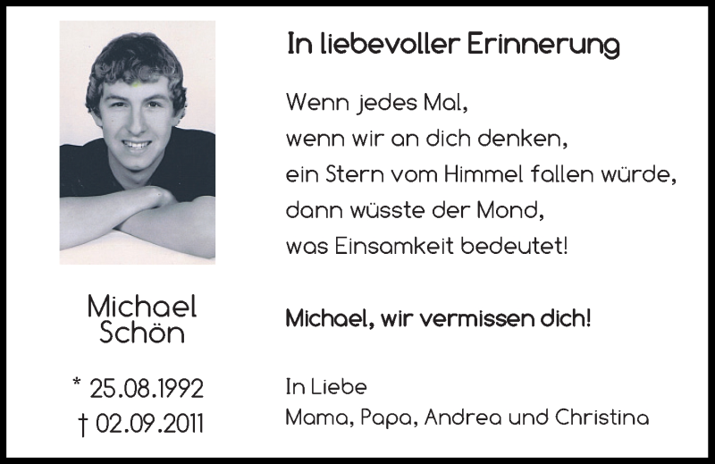  Traueranzeige für Michael Schön vom 02.09.2020 aus Neumarkter Tagblatt