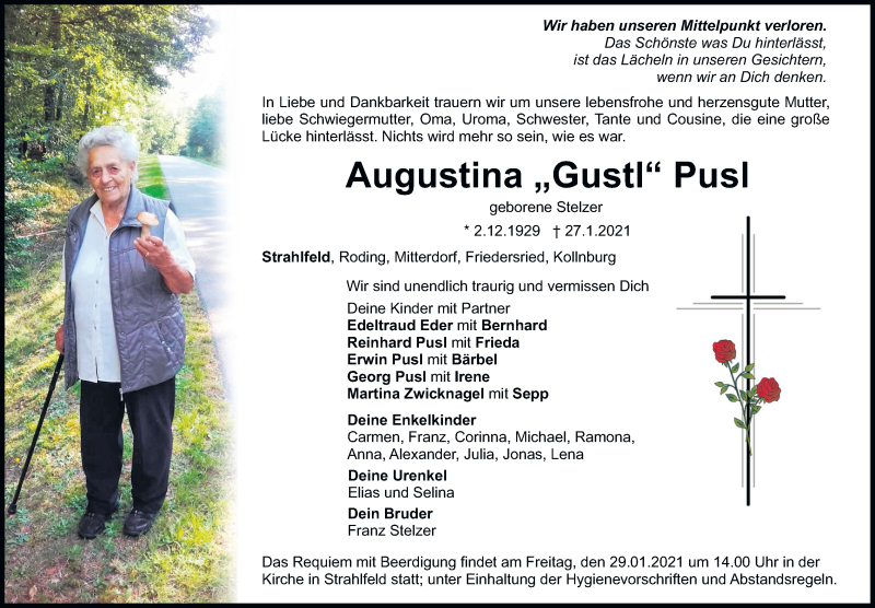  Traueranzeige für Augustina Pusl vom 28.01.2021 aus Bayerwald Echo