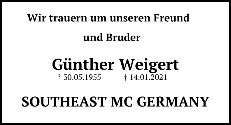  Traueranzeige für Günther Weigert vom 19.01.2021 aus Neumarkter Tagblatt