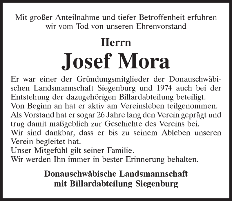  Traueranzeige für Josef Mora vom 23.01.2021 aus Mittelbayerische Zeitung Kelheim