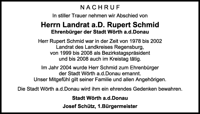  Traueranzeige für Rupert Schmid vom 09.01.2021 aus Mittelbayerische Zeitung Regensburg