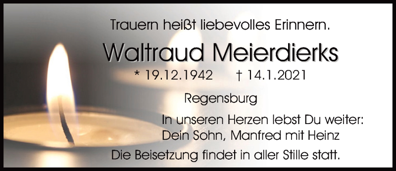  Traueranzeige für Waltraud Meierdierks vom 20.01.2021 aus Mittelbayerische Zeitung Regensburg