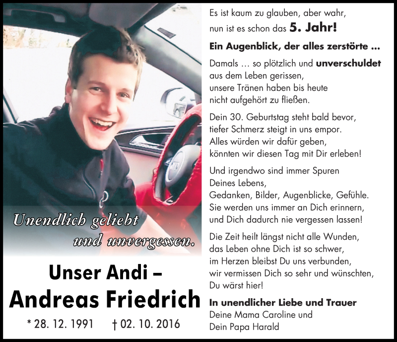  Traueranzeige für Andreas Friedrich vom 02.10.2021 aus Mittelbayerische Zeitung Regensburg