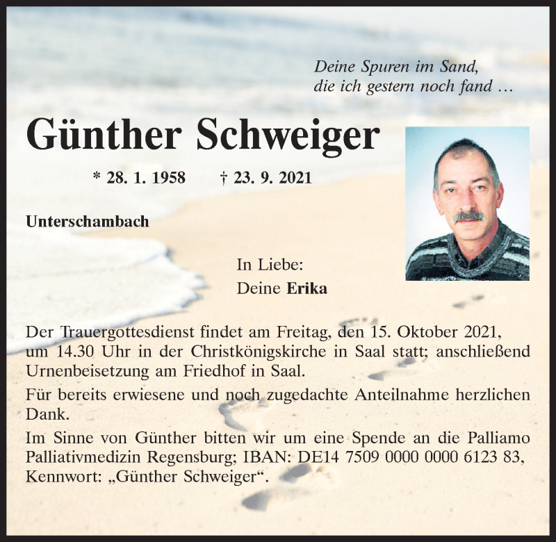  Traueranzeige für Günther Schweiger vom 09.10.2021 aus Mittelbayerische Zeitung Kelheim
