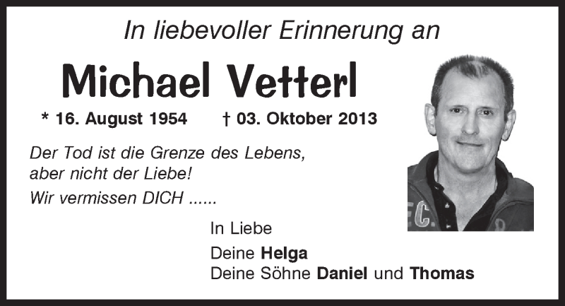  Traueranzeige für Michael Vetterl vom 02.10.2021 aus Mittelbayerische Zeitung Schwandorf