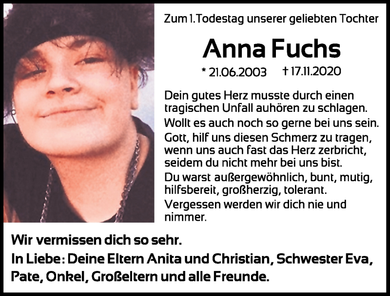  Traueranzeige für Anna Fuchs vom 17.11.2021 aus Mittelbayerische Zeitung Regensburg