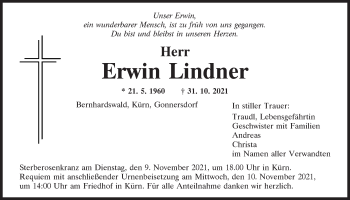 Traueranzeige von Erwin Lindner von Mittelbayerische Zeitung Regensburg