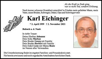 Traueranzeige von Karl Eichinger von Mittelbayerische Zeitung Schwandorf