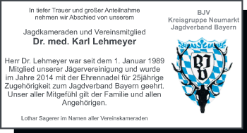 Traueranzeige von Karl Lehmeyer von Neumarkter Tagblatt